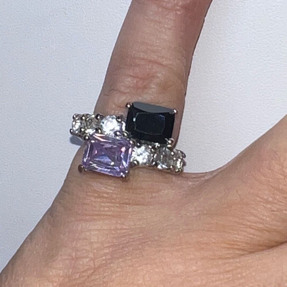 Silver Tone‎ Pink and Black CZ Bypass Ring